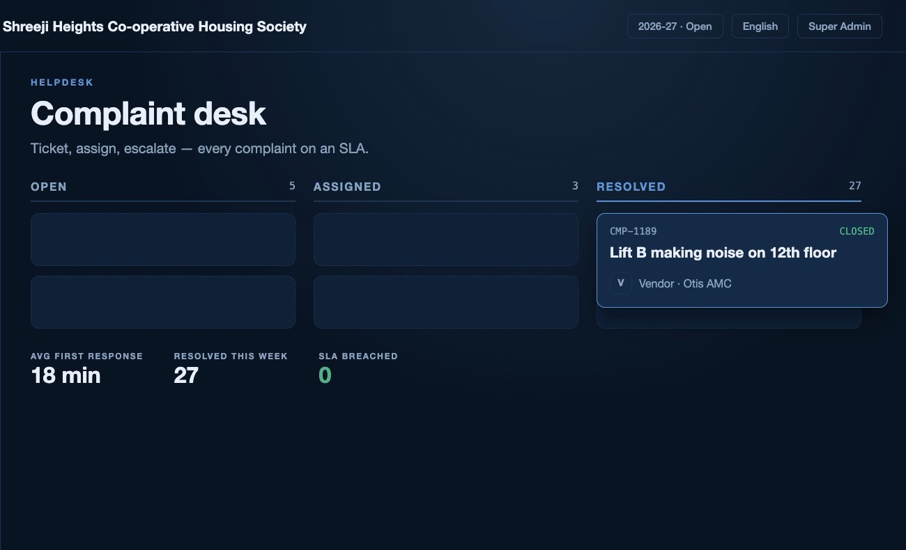 Complaint desk in the SocietyLead committee console