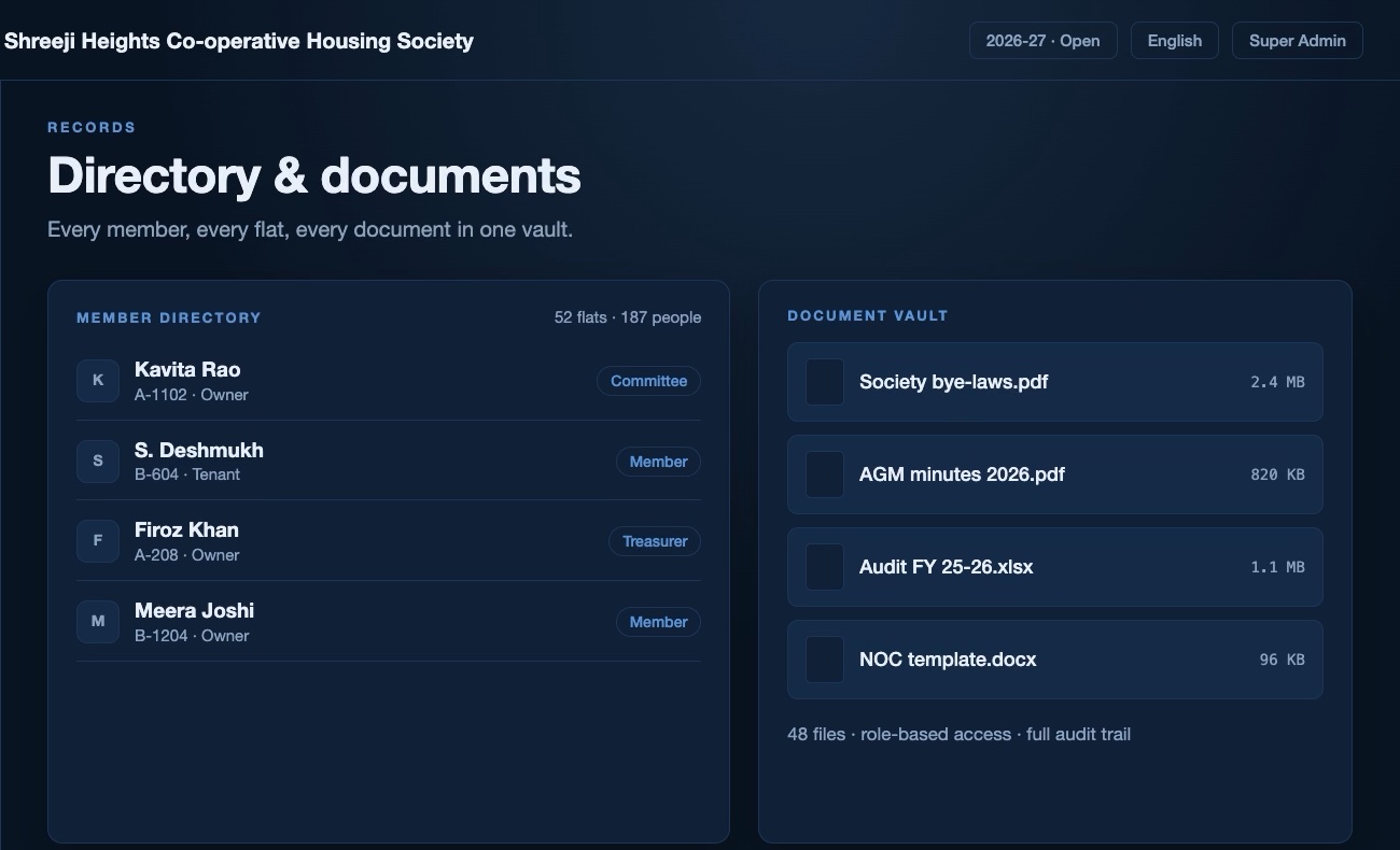 Directory & documents in the SocietyLead committee console